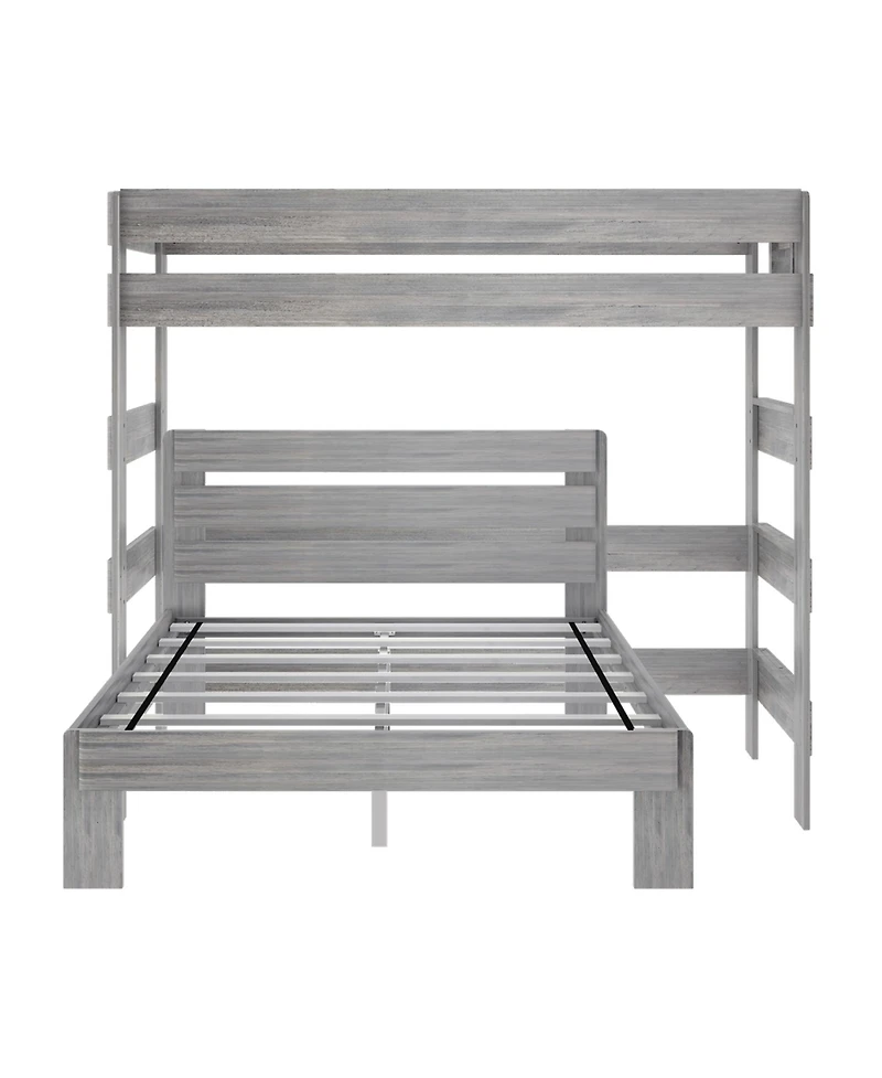 Max and Lily Solid Wood Modern Farmhouse Bunk Bed, L-Shaped Twin over Queen Bed Frame For Kids