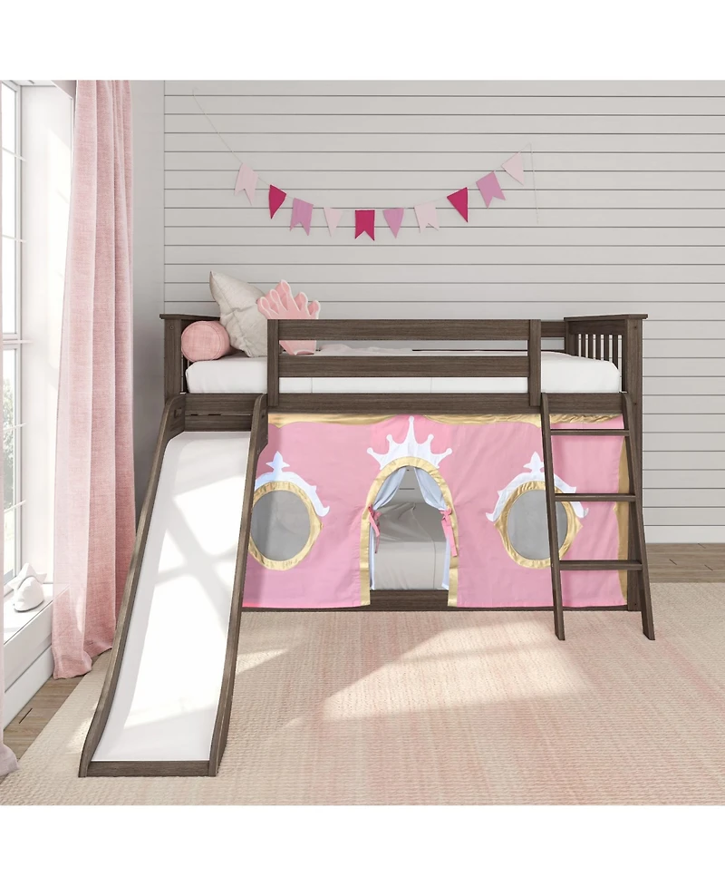 Max and LilyLow Bunk With Easy Slide Gold Princess Curtain, Clay