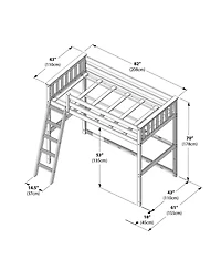 Max and Lily High Loft Bed, Twin Bed Frame For Kids, Clay