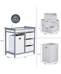 gaomon Wooden Baby Changing Table, Infant Diaper Changing Station Dresser with Laundry Hamper, 3 Drawer Basket and Changing Pad