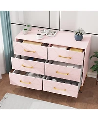 gaomon 6 Drawer Wood Dresser for Bedroom, Modern Storage Chest with Gold Handles and Metal Base