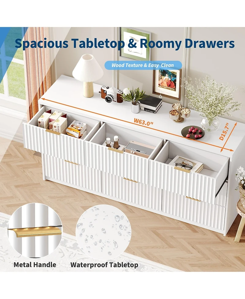 gaomon 9 Drawer Fluted Dresser, Large Wood Storage Chest Organizer for Bedroom Living Room Home Office