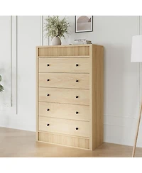 gaomon Fluted 5 Drawer Tall Wooden Dresser, 31.5" Wide Modern Storage Cabinet for Bedroom