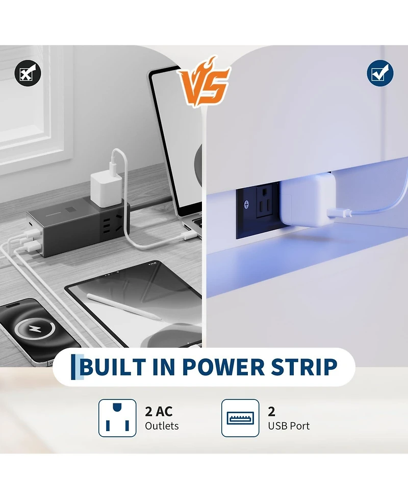 gaomon Led Tv Stand Cabinet with Charging Station, Floating Countertop Coffee Bar Sideboard with 6 Drawers Storage