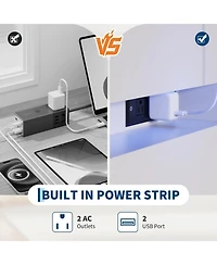 gaomon Led Tv Stand Cabinet with Charging Station, Floating Countertop Coffee Bar Sideboard with 6 Drawers Storage
