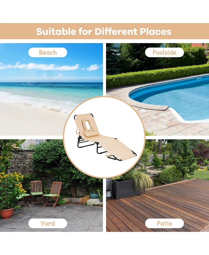 Gymax Folding Chaise Lounge Chair Bed Adjustable Beach Patio Camping Recliner