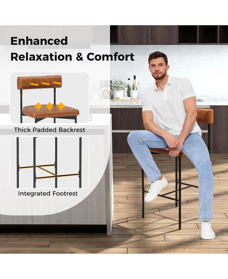 Slickblue 26 Inch Upholstered Bar Stool Set 2 Pack Counter Height with Backrest