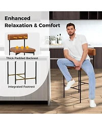 Slickblue 26 Inch Upholstered Bar Stool Set 2 Pack Counter Height with Backrest