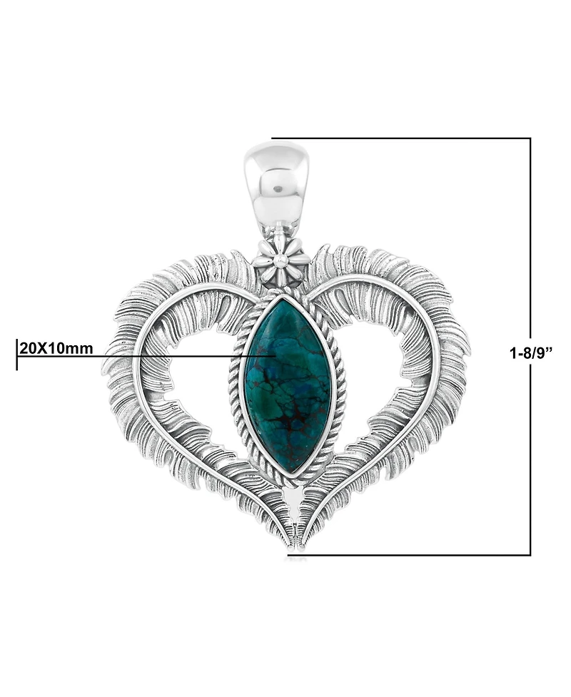 American West Jewelry Sterling Silver Chrysocolla Feather Heart Pendant Enhancer