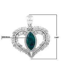 American West Jewelry Sterling Silver Chrysocolla Feather Heart Pendant Enhancer