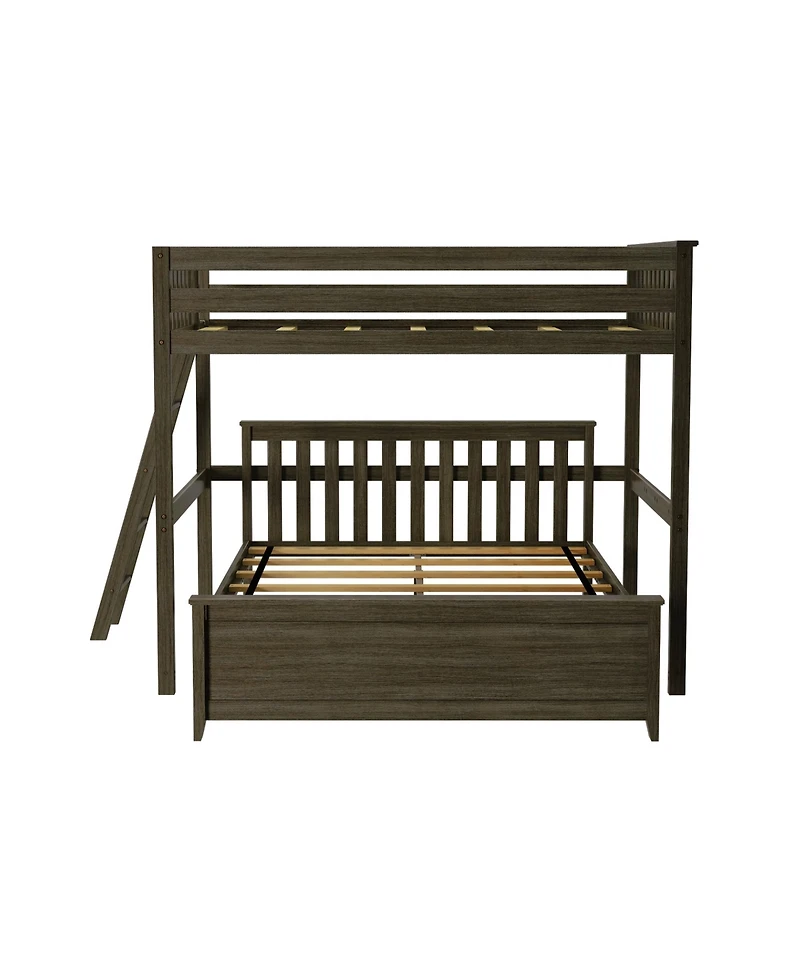 Max & Lily Bunk Bed, L Shaped Full-Over-Queen Bed Frame for Kids with Ladder on End, Solid Wood Kids, No Box Spring Needed