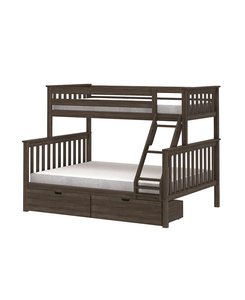 Max and Lily Bunk Bed, Twin Xl-Over-Queen Bed Frame for Kids with Storage Drawers, Clay