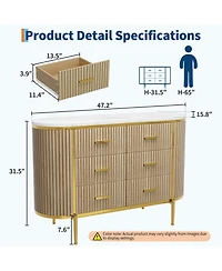 gaomon Fluted 6 Drawer Dresser, Mid Century Modern Wood Chest with Curved Design and Gold Handles