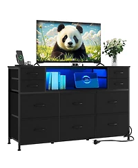 gaomon 10 Drawer Fabric Dresser Tv Stand with Led Lights and Power Outlets, 45"-55" Entertainment Center