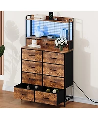 gaomon 11 Drawer Fabric Dresser with Charging Station, Wireless Charger and Rgb Led Lights Storage Organizer