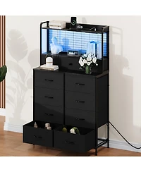 gaomon 11 Drawer Fabric Dresser with Charging Station, Wireless Charger and Rgb Led Lights Storage Organizer