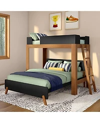 Max & Lily Mid-Century Modern L-Shaped Twin Over Queen Bunk Bed With Ladder on End