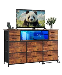 gaomon 10 Drawer Fabric Dresser Tv Stand with Led Lights and Power Outlets, 45"-55" Entertainment Center