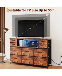 gaomon 10 Drawer Fabric Dresser Tv Stand with Led Lights and Power Outlets, 45"-55" Entertainment Center