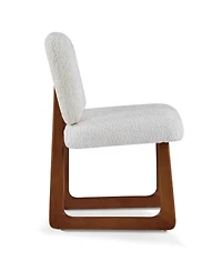 Rainsken Dining Chairs Set of 2, Beige Boucle Upholstered Kitchen Chairs with Curved Wooden Legs, 300lbs Capacity for Dining Room, Living Room