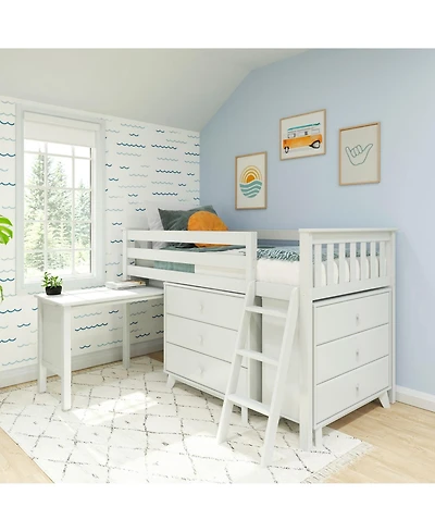Max & Lily Twin-Size Low Loft with Pull-Out Desk and 3-Drawer Dressers