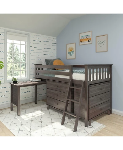 Max & Lily Twin-Size Low Loft with Pull-Out Desk and 3-Drawer Dressers