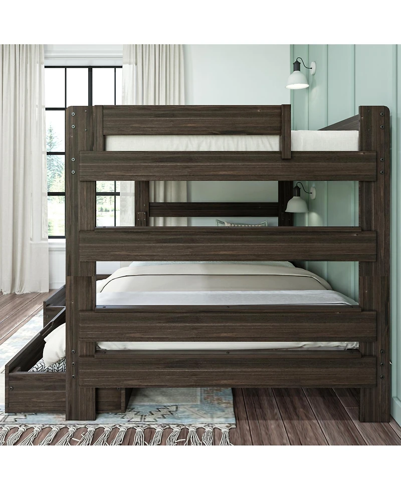 Max and Lily Solid Wood Modern Farmhouse Queen/Queen Bunk Bed with Storage Drawers