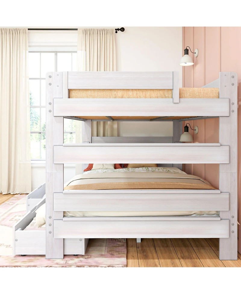 Max and Lily Solid Wood Modern Farmhouse Queen/Queen Bunk Bed with Storage Drawers