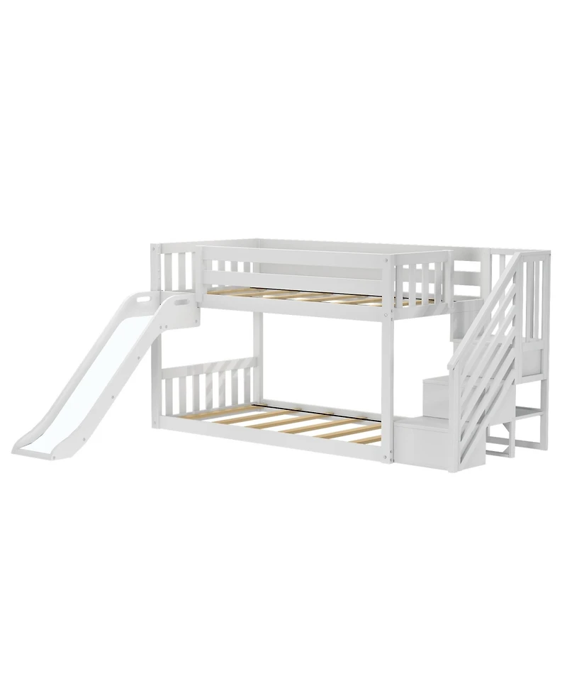 Max & Lily Low Twin over Bunk With Stairs, Easy Slide and Firetruck Curtain