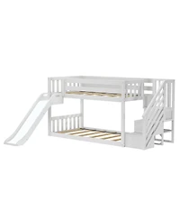 Max & Lily Low Twin over Bunk With Stairs, Easy Slide and Firetruck Curtain