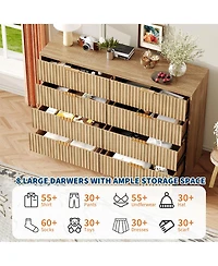 gaomon 8 Drawer Fluted Double Dresser with Metal Handles, Modern Wood Storage Chest for Bedroom Entryway