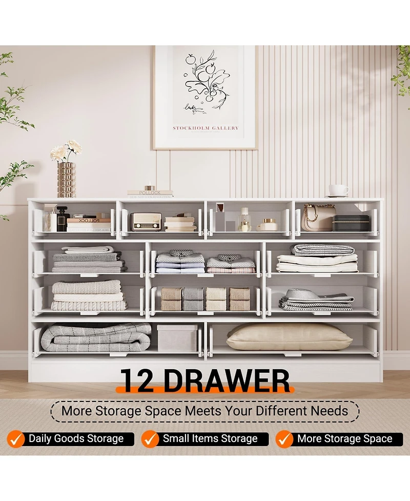 gaomon 12 Drawer Wood Dresser for Bedroom, 61" Wide Storage Cabinet Tv Stand 65" Tv, Chest Living Room