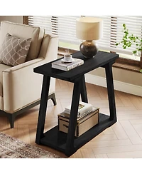 Tribesigns 2-Tier Solid Wood End Table, Narrow Side Rectangle Farmhouse Nightstand for Living Room, Bedroom, Easy Assembly