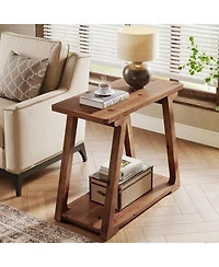 Tribesigns 2-Tier Solid Wood End Table, Narrow Side Table, Rectangle Farmhouse Nightstand for Living Room, Bedroom, Easy Assembly