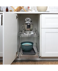 Household Essentials Glidez 14.5" W Steel Pull-Out Basket Storage Organizer, 2-Tier Design, Chrome