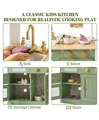 Robotime Dollhouses Wooden Pretend Play Kitchen Set Toy with Cutting Food Set, Toys Kitchen Gift for 3 To Up Kids