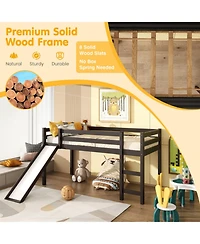 Gouun Twin Low Loft Bed with Built-In Slide and Dual Ladders