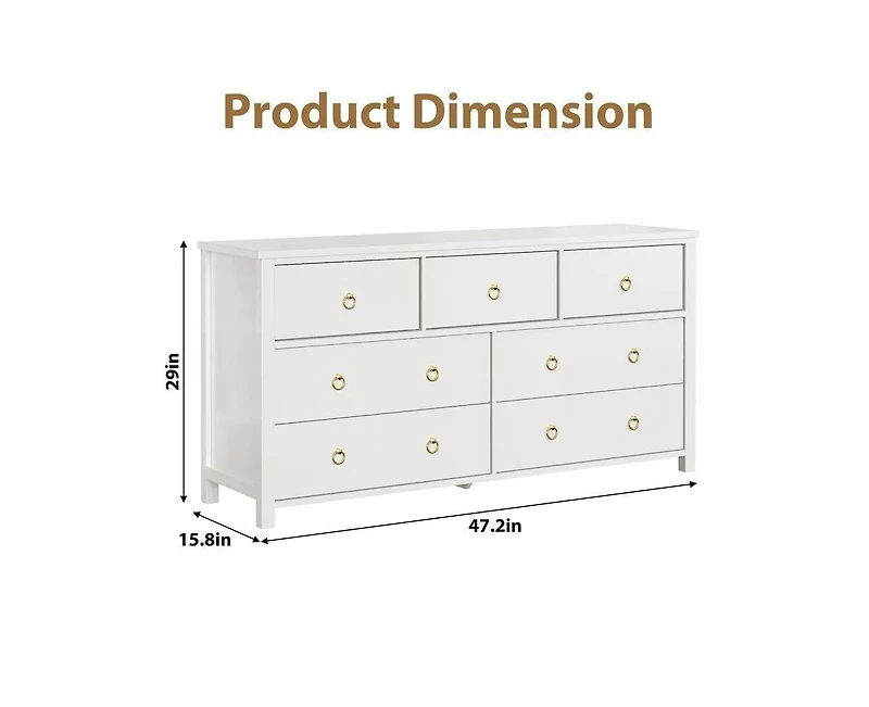 gaomon 7 Drawer Tall Dresser for Bedroom, Modern Freestanding Wood Storage Chest of Drawers