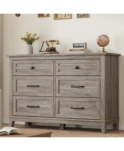gaomon 6 Drawer Dresser for Bedroom, 47" Wide Wooden Storage Chest, Freestanding Closet Organizer
