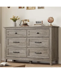 gaomon 6 Drawer Dresser for Bedroom, 47" Wide Wooden Storage Chest, Freestanding Closet Organizer