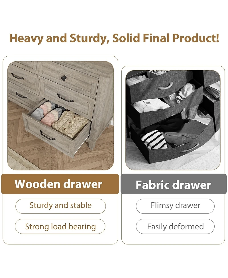 gaomon 6 Drawer Dresser for Bedroom, 47" Wide Wooden Storage Chest, Freestanding Closet Organizer