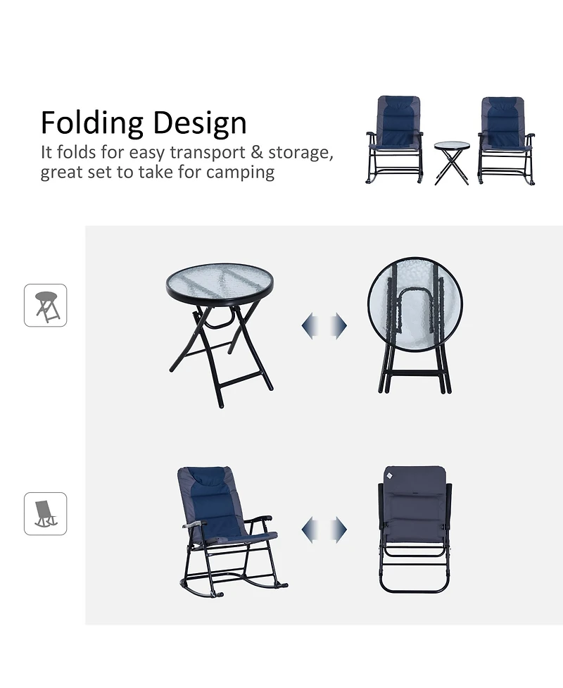 Outsunny 3PC Folding Outdoor Furniture Set, Rocking Chairs, Table