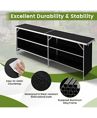 Gymax Portable Bar Table Folding Camping with Aluminum Alloy Frame 2-Tier Shelves