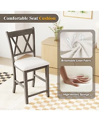 Slickblue Beige Linen Upholstered Bar Stool Set 2 Pack Cross Back Design