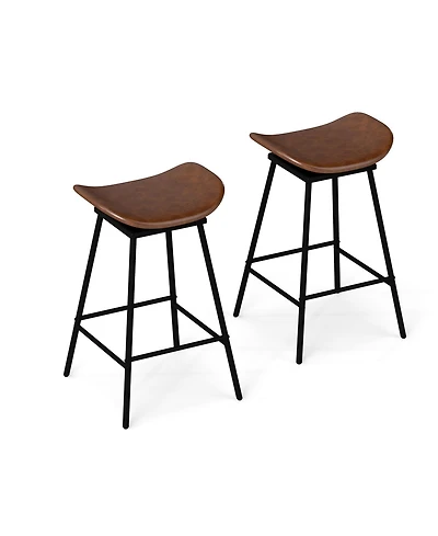 Slickblue Modern Swivel Bar Stools Set of 2, Faux Leather Backless Kitchen Chairs with Footrest