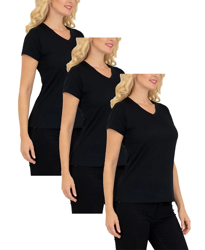 Galaxy By Harvic Women's Divatee Relaxed Fit V-Neck Short Sleeve T-Shirt-3 Pack