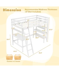 Gouun Twin Size Wood Loft Bed with Study Desk, Multi-Tier Bookshelves and Ladder