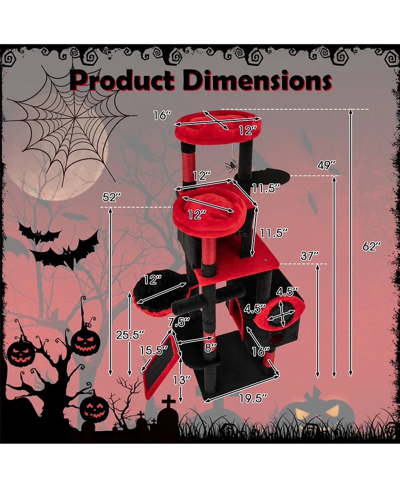 Cozito Cat Tree Large Gothic with Condos and Plush Perches