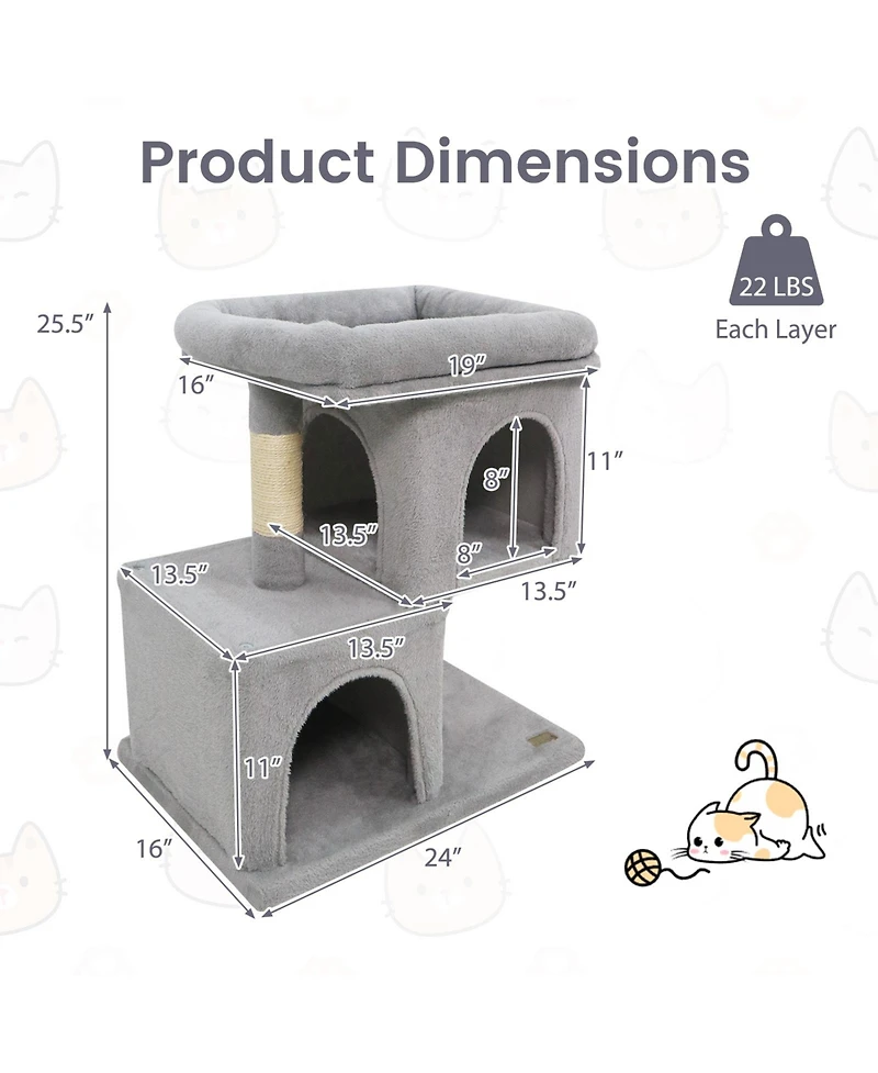 Cozito Cat Tree 24 inch Space-Saving Modern with Perch and 2 Condos