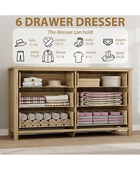 gaomon 6 Drawer Rattan Dresser for Bedroom, Tall Freestanding Boho Chest of Drawers